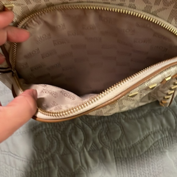 Michael Kors Small Cream, Light Brown Logo Studded Purse Backpack - Picture 8 of 13